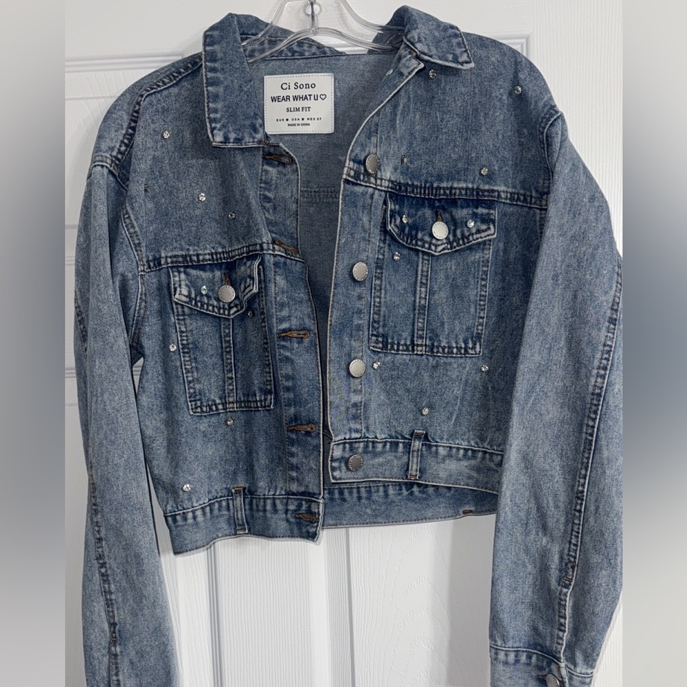 Ci Sono Blue Denim Jacket with Stud Details